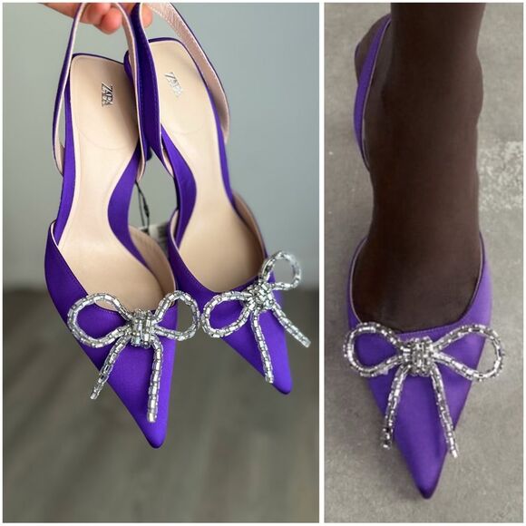 ZARA EMBELLISHED BOW HEELED SLINGBACKS
PURPLE - Picture 1 of 12